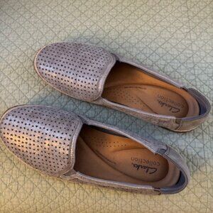 Clark's silver slip-ons size 9.5